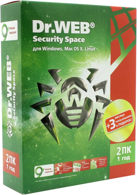 Антивирус Dr.WEB Security Space (Pro) на 2 ПК (BOX) (получение лиценз.ключа по Internet)на 1 год